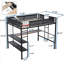 Structure de lit mezzanine pleine grandeur en acier noir avec bureau intégré et tablettes, conçue pour les petites chambres et les espaces de travail à la maison