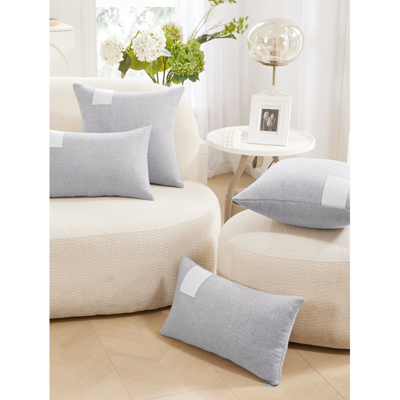 Decorative Solid Pillow Covers with Leather Label (Set of 2), Grayish Purple, 12"H x 20"W