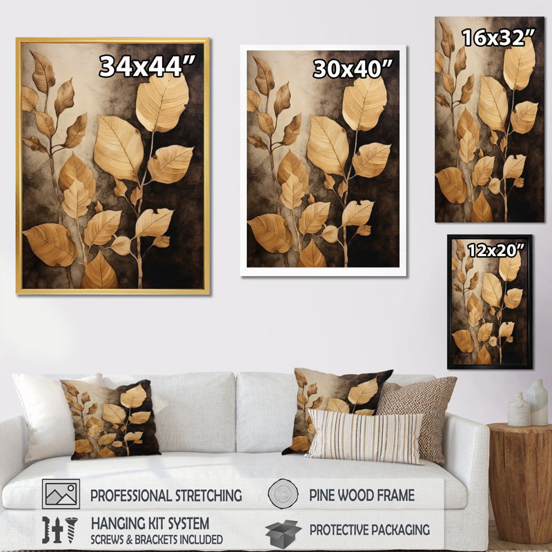 Harmonie des feuilles brunes et brunes VI, Cadre flottant noir, H 32 po x l 16 po x P 1 po