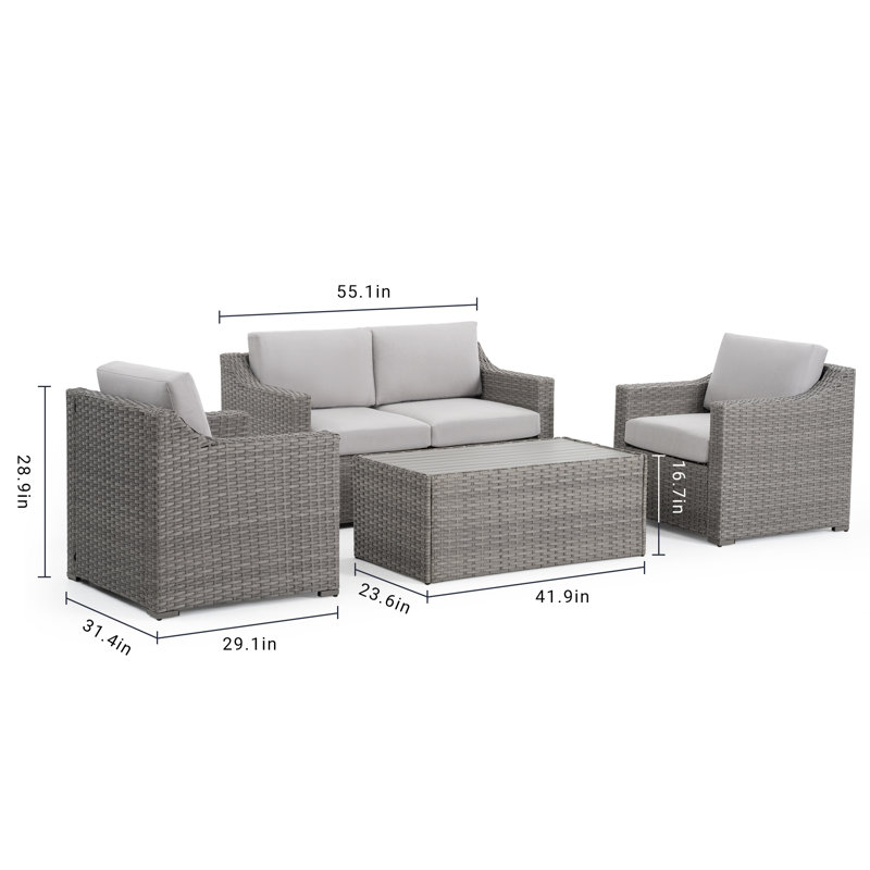 4 Piece Patio Sectional Conversation Set, Beige, Gray