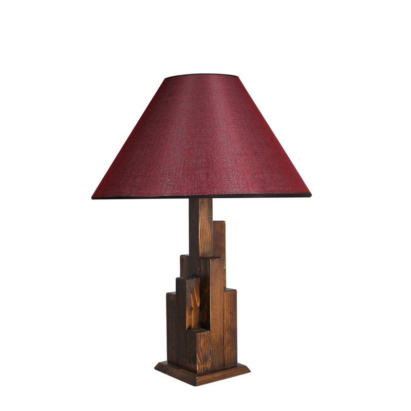 Lampe de table élégante en bois, noyer et rouge bordeaux, 22,0 po x 22,0 po x 22,4 po | Abat-jour en tissu de 11,0 pouces de diamètre | Douille E27, 40 W maximum, A + + | Interrupteur marche / arrêt sur le câble | Parfait pour un décor champêtre et une ambiance douillette