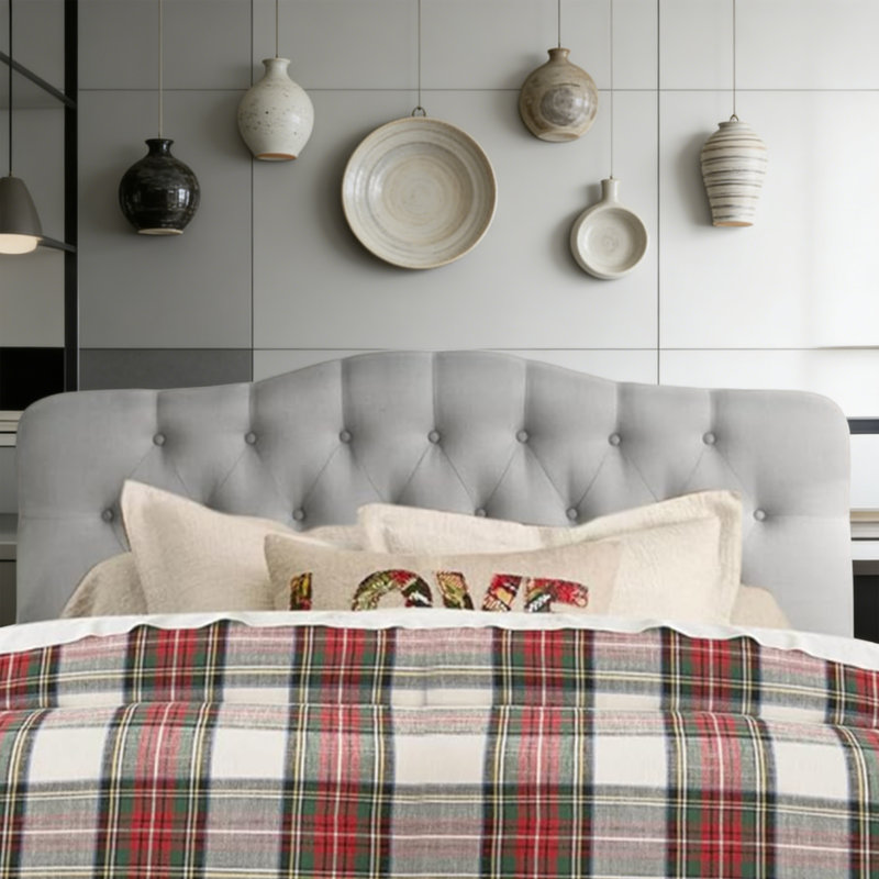 Tête de lit tapissier en lin à hauteur réglable moderne, Gris, Double