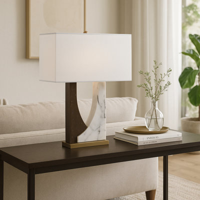 22X17" 2-Tone Marble Open Cut-Out Lamp, White/Beige