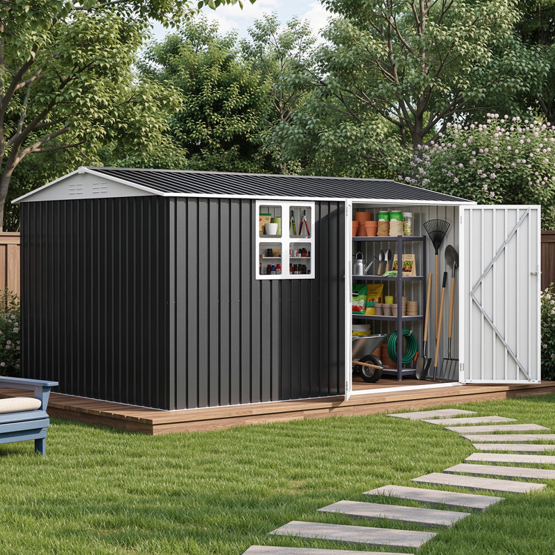 Balconera  8 Ft W X 12 Ft D Galvanized Steel Storage Shed With Window, 76.4" H x 139" W x 89" D