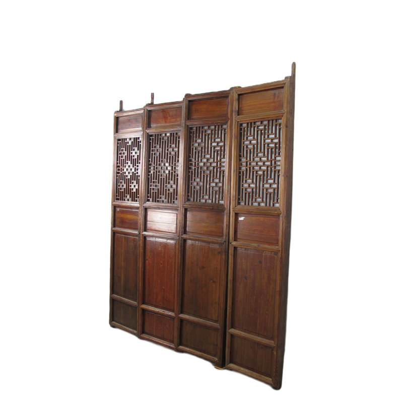 Asian Classic Stained Wood Pivot Screen Door