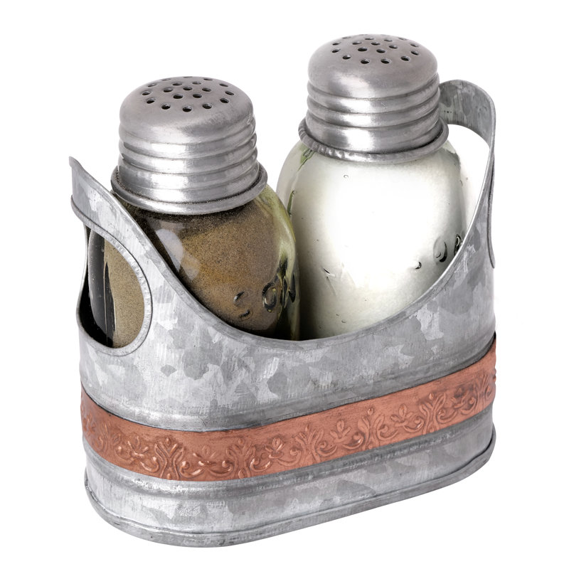 Autumn Alley Gavanized Salt & Pepper Shaker Set with Caddy Holder 