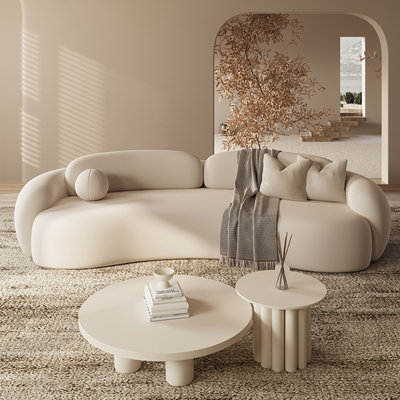 70.87"Curved, irregular-shaped white frosted velvet sofa