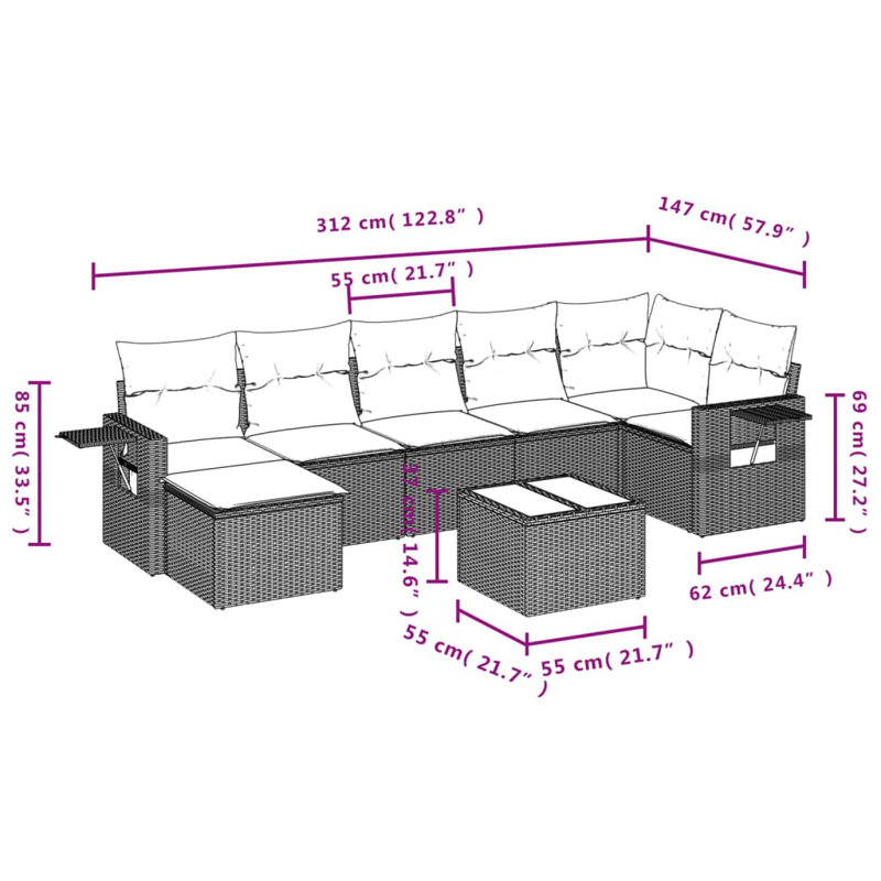 Ensemble de canapé de jardin Vidaxl noir, blanc crème