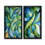 Collage de feuilles organiques vertes et bleus I - décoration murale moderne abstraite 2 pièces-291815951-291815947