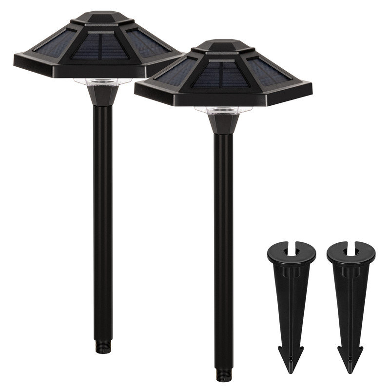 Black Solar LED  Landscape Light , Warm White Waterproof Path Light 2-Pack