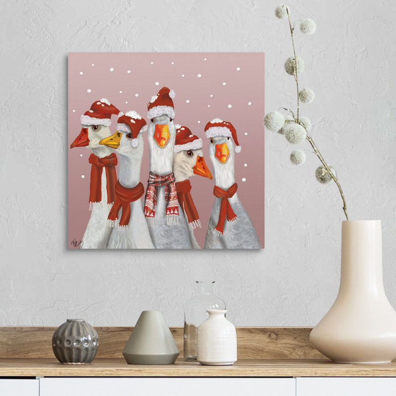 «Christmas Gaggle of Geese», reproduction d'art sur toile, Toile tendue, H 16 po x l 16 po x P 1,25 po