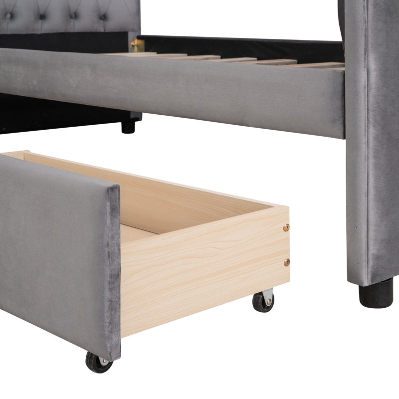 Lit de jour simple gris avec tiroirs de rangement efficaces et sommier à lattes en bois massif., Gris
