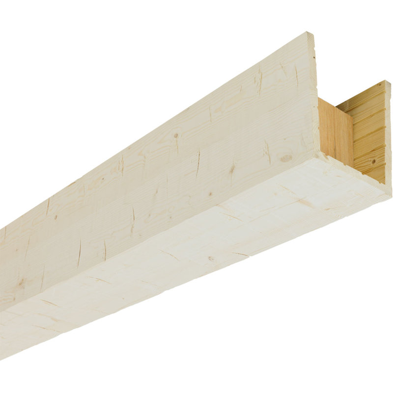 Poutre en bois taillé à la main AmeriCraft, à 3 côtés (poutre en U), l 7 1/2 po x H 3 1/2 po x L 60 po, finition marinée blanchie, pin teinté