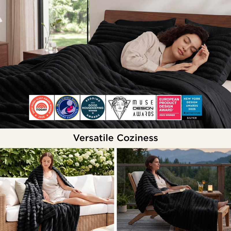 Bedsure King 2-in-1 Comforter Set with Detachable Fluffy Blanket – Black SnapTech Design Bed-in-a-bag, All-Season Bedding Set(Set of 6)