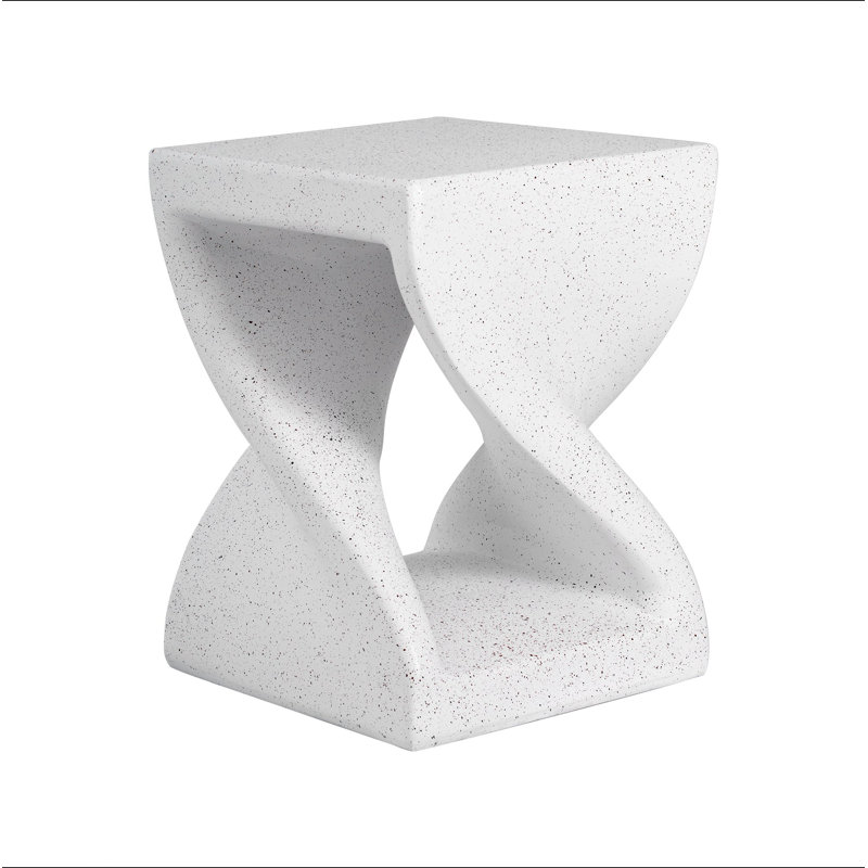 Outdoor Marble Modern Twisted-Base Terrazzo-Speckled All-Weather MGO Side Table – Indoor End Table For Home, Office & Patio Decor