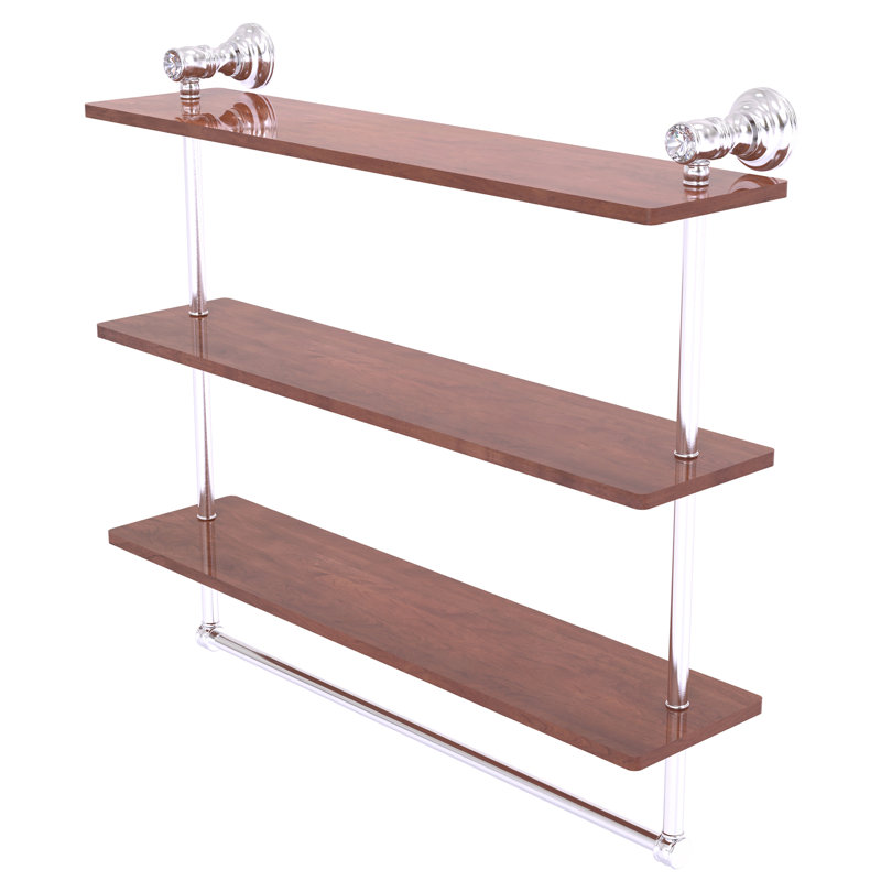Étagère murale en bois massif 3 pièces Freyja, H 5,54 po x l 22 po x P 19,7 po, Chrome satiné