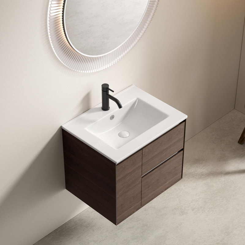 Lavabo vasque de salle de bain, comptoir de meuble-lavabo en céramique sans trop-plein, 24"