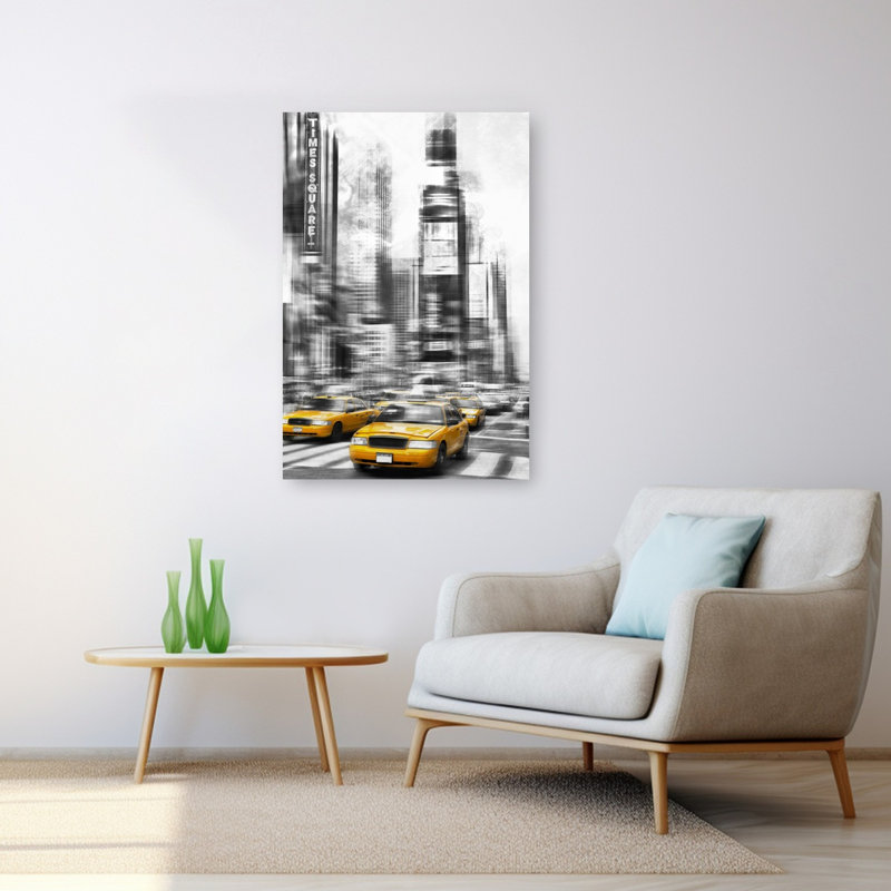 Impression d'art mural de la ville de Times Square, architecture moderne abstraite, H 48 po x l 32 po