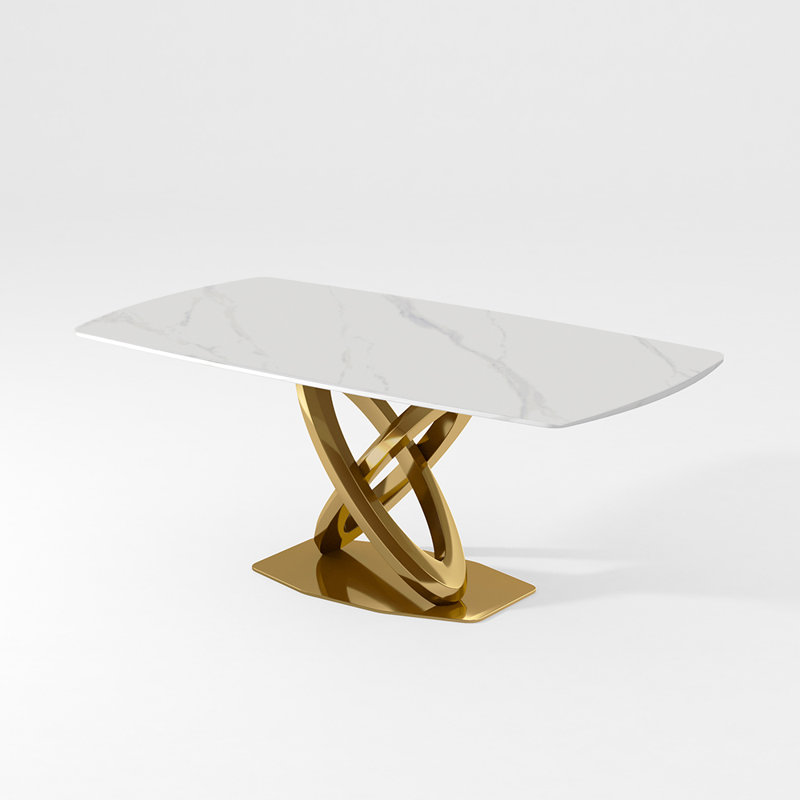 Modern Rectangular Sintered Stone Dining Table with Pedestal Base, White, 29.53"H x 62.99"L x 31.5"W
