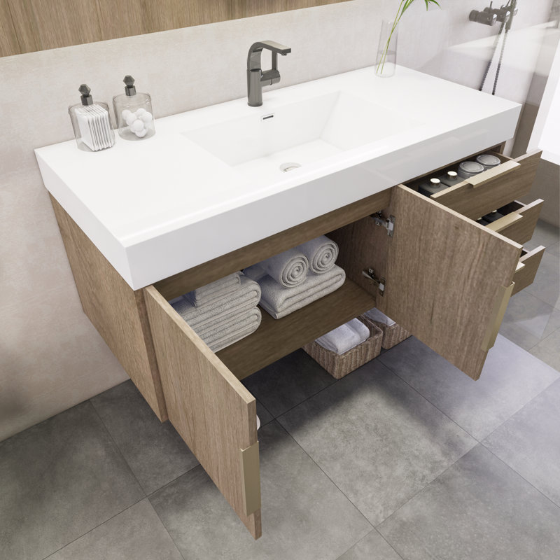 Meuble-lavabo mural simple 47 po Wigfall, Chêne clair