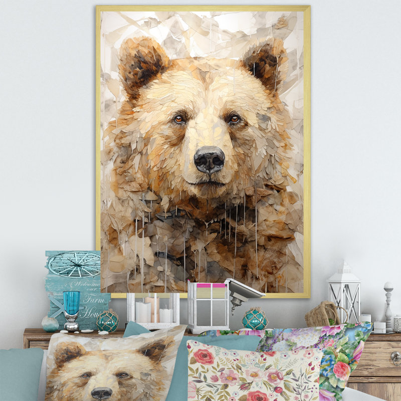 Minimalisme ours sur glace sur toile, Encadrement doré, H 32 po x l 24 po x P 1 po