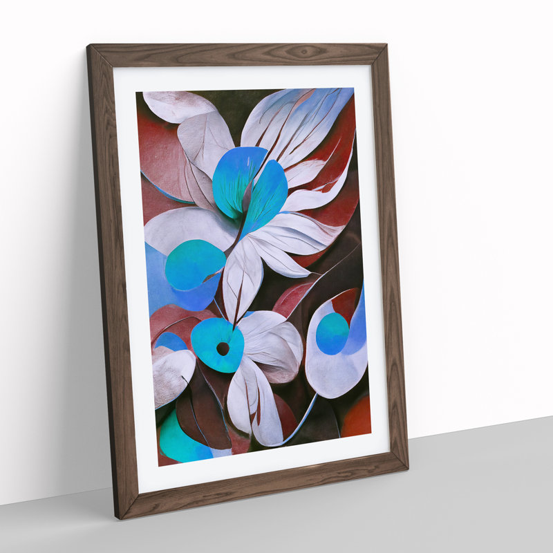 Modern Abstract Flowers No.3 - Framed Print, 46cm H x 34cm W x 2cm D, Walnut