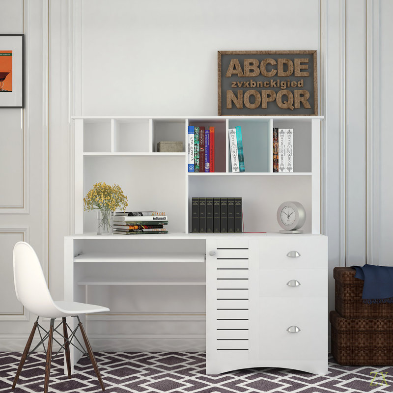 Bureau d'ordinateur à domicile avec huche, Blanc