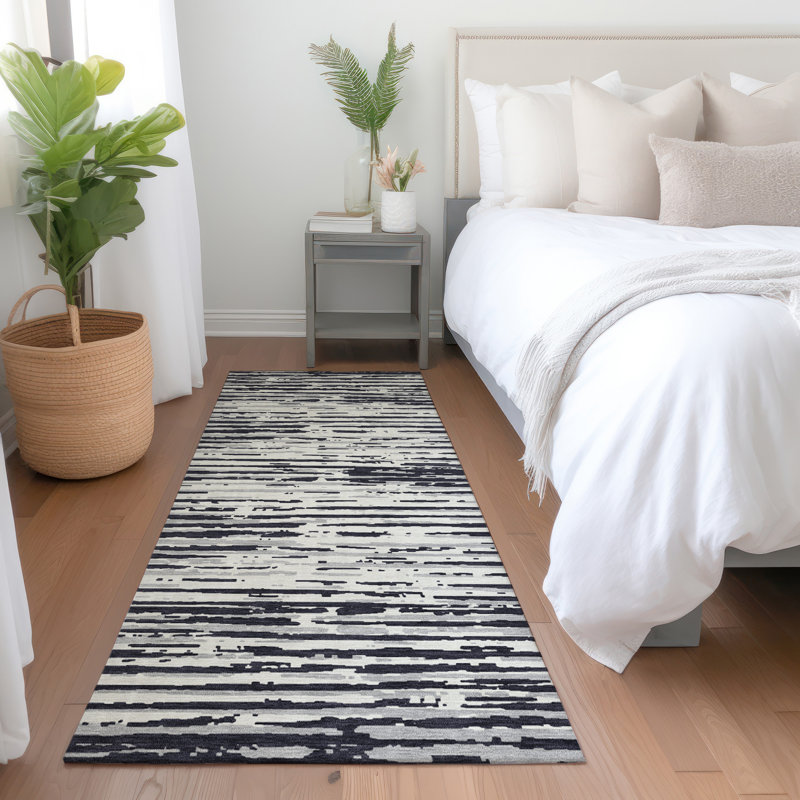 Premium Machine Washable Prisco Black Rug, Runner 2'3" x 7'6"