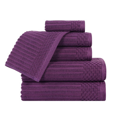 Ruvins Cotton Highly Absorbent 6-Piece Solid and Checkered Border Towel Set