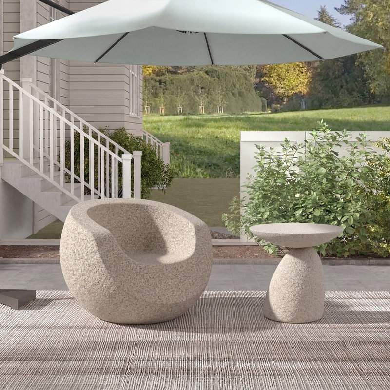Ensemble de salon d'extérieur 3 pièces avec 2 chaises et une table d'appoint en simili pierre, design sculptural, résistant aux intempéries
