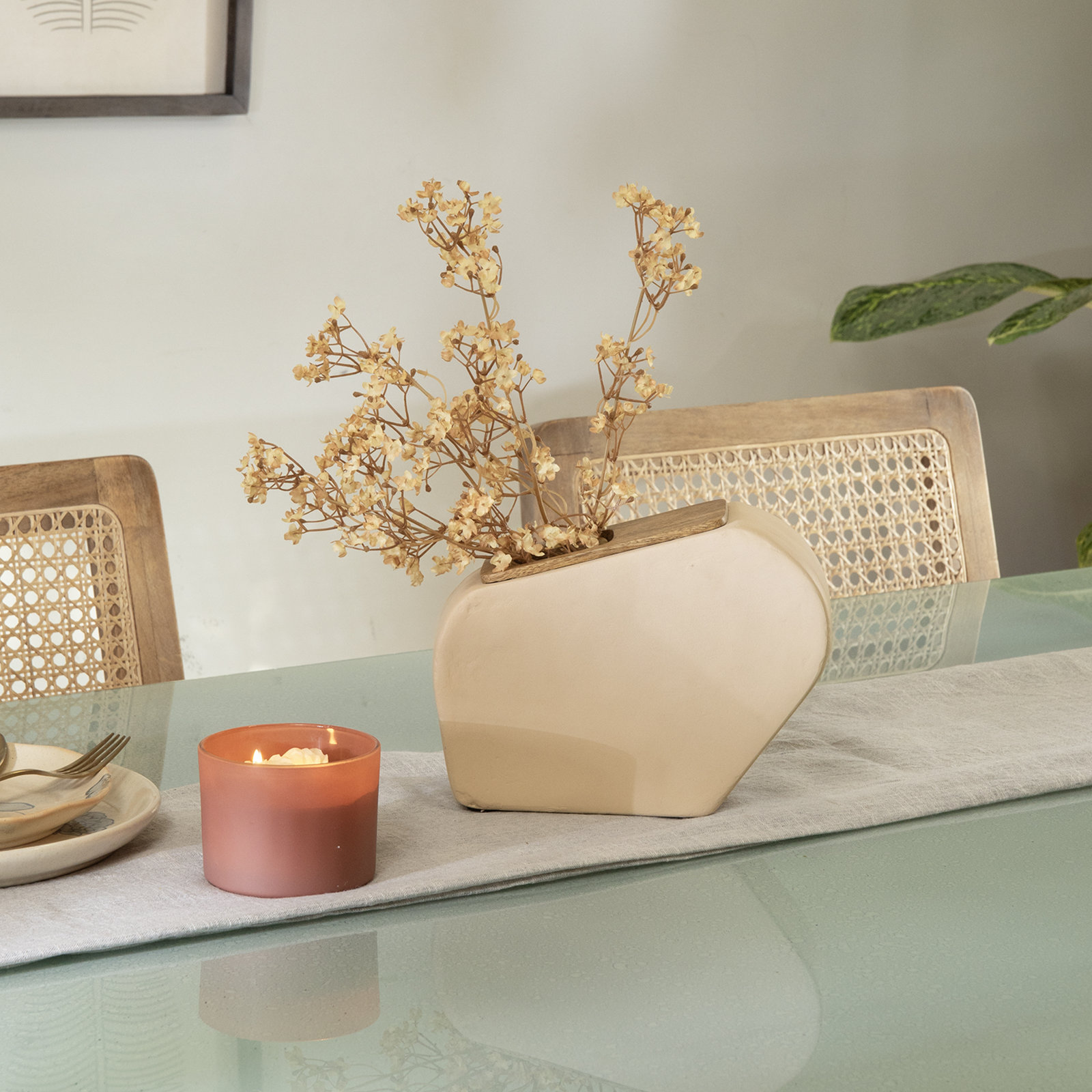 Fable Large Boxy Ecomix Table Vase with Wooden Frame Detail and Matte Finish, 7