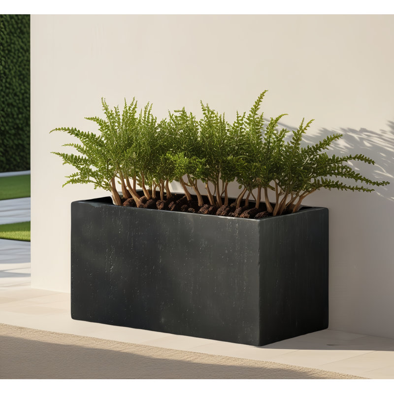 31''L Outdoor Large Square Mgo Planter Box, 16" H x 15.75" W x 31.25" D, Black