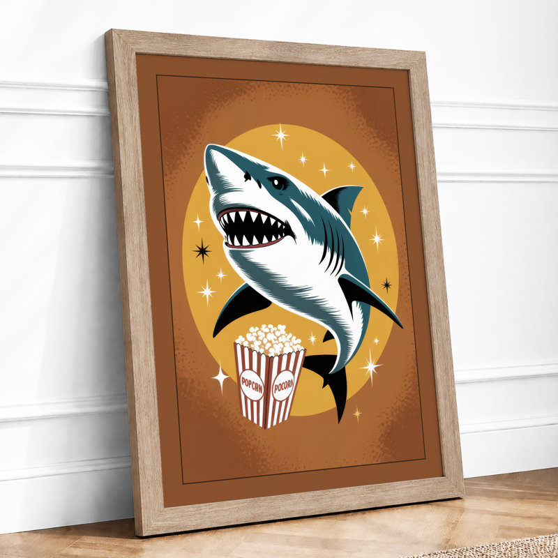 Shark and Cinema Graphic 1 Piece Single Picture Frame Wall Art, A4 - 29.7 x 21.0 cm, Oak