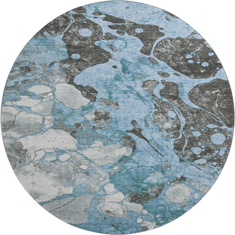 Premium Machine Washable Brashear AMF1909 Abstract Rug, Round 8'