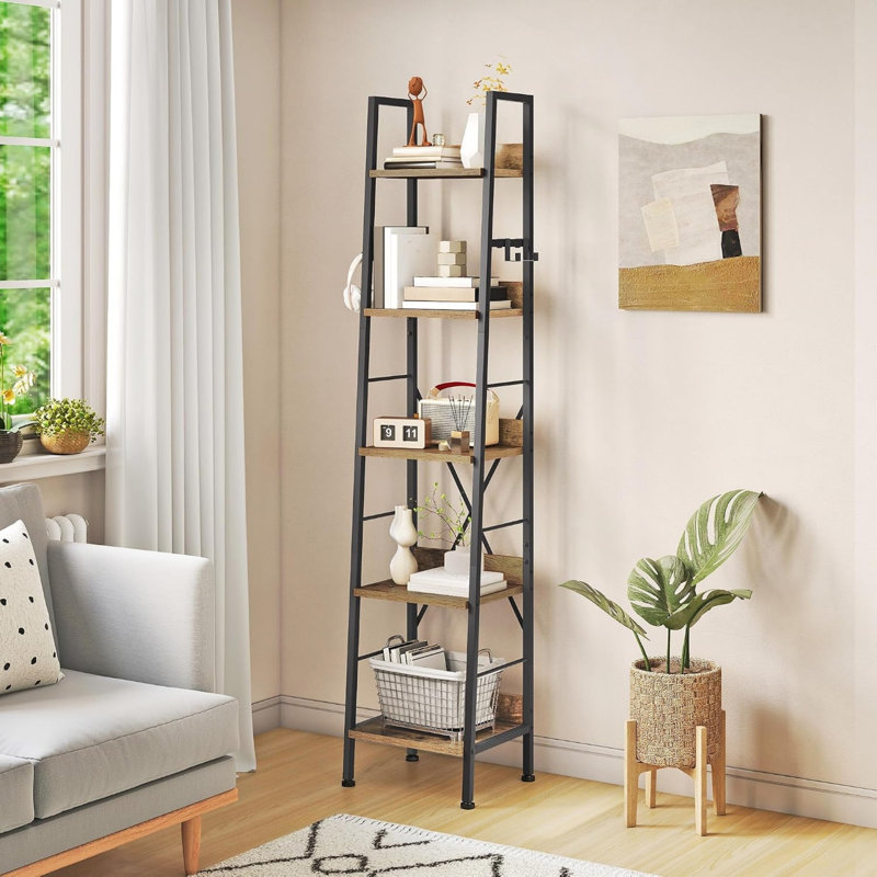 170cm H x 35cm W Metal Bookcase, Brown