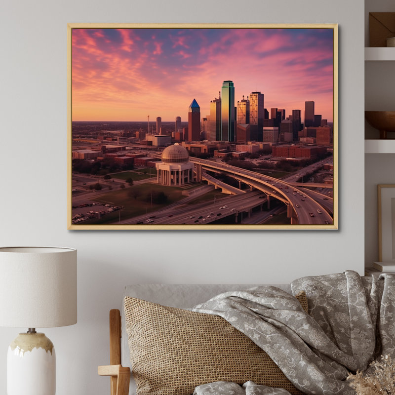 Dallas Perspectives I - Dallas, art mural, H 30 po x l 40 po x P 1,5 po, Cadre naturel flottant
