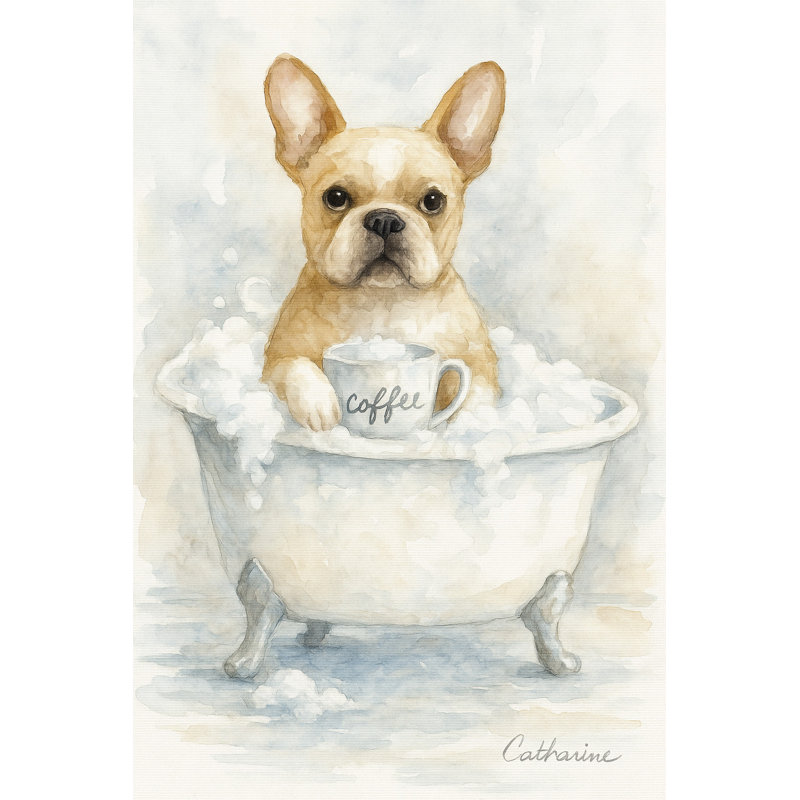 "Puppy Pause – Coffee & Bubbles" Wrapped Canvas Print