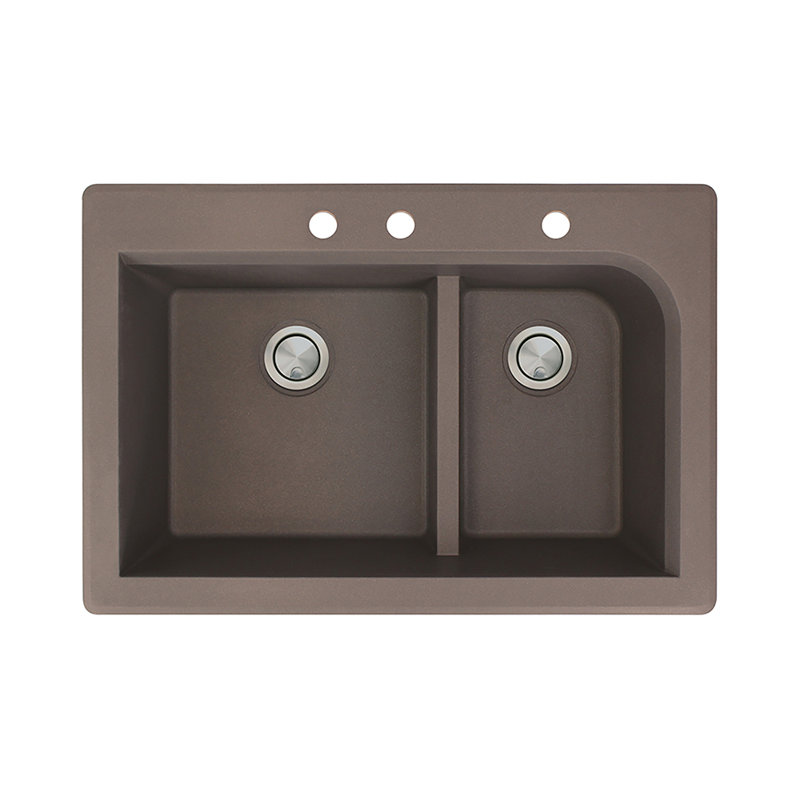 Évier de cuisine à double cuves l 33 po x l 22 po Radius, Espresso, 3 trous