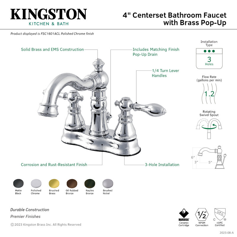 Kingston Brass American Classic Two-Handle 3-Hole Deck Mount 4" Centerset Bathroom Faucet with Pop-Up Drain, Naples Bronze