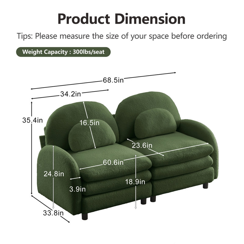 Canapé-lit Teddy, H 35,41 po x l 68,51 po x P 33,81 po, Vert