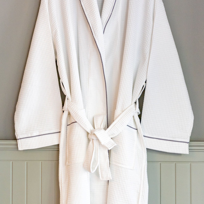 Bathrobe Waffle Dressing Gowns Unisex Kimono Robe Cotton Lightweight, L/XL