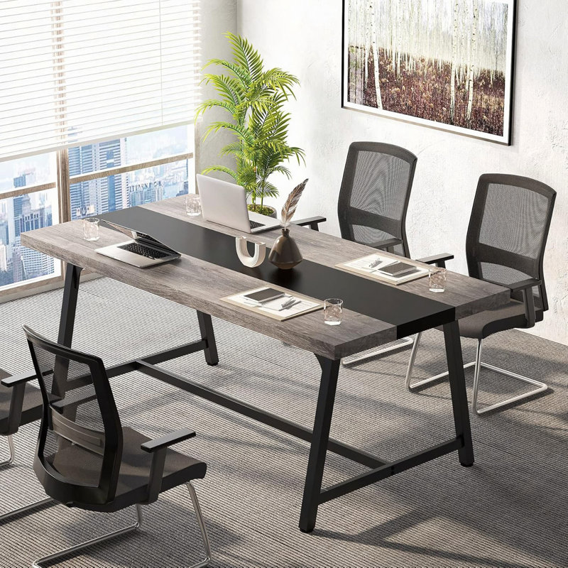  Table de conférence rectangulaire de 70,87 po pour 6 à 8 personnes, table de réunion industrielle moderne avec structure en acier robuste, grande surface de travail pour la collaboration de l'équipe