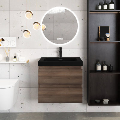 Meuble-lavabo mural simple avec plateau en marbre de culture 24 po Aishleen