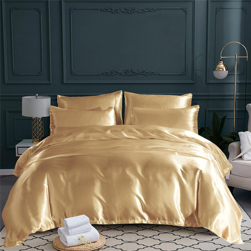 American Traditional Satin Standard Solid Duvet Cover, King Duvet Cover +  2 King Pillowcases, Gold