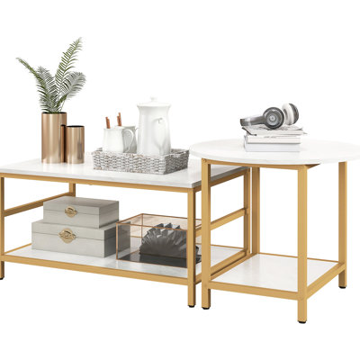 Living Room Tables, Faux Marble Surface & Steel, White, Attractive Coffee Table With Storage, Marble, White Chic