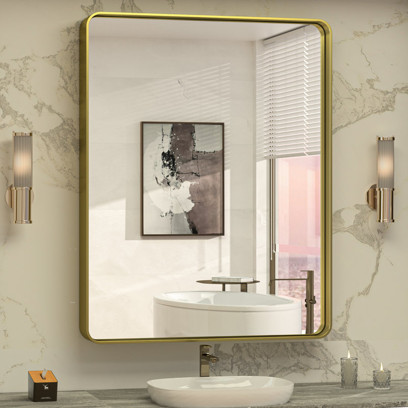 Brayner Bathroom Vanity Mirror Metal Wall Mirror Accent Mirror, 30" x 36", Gold