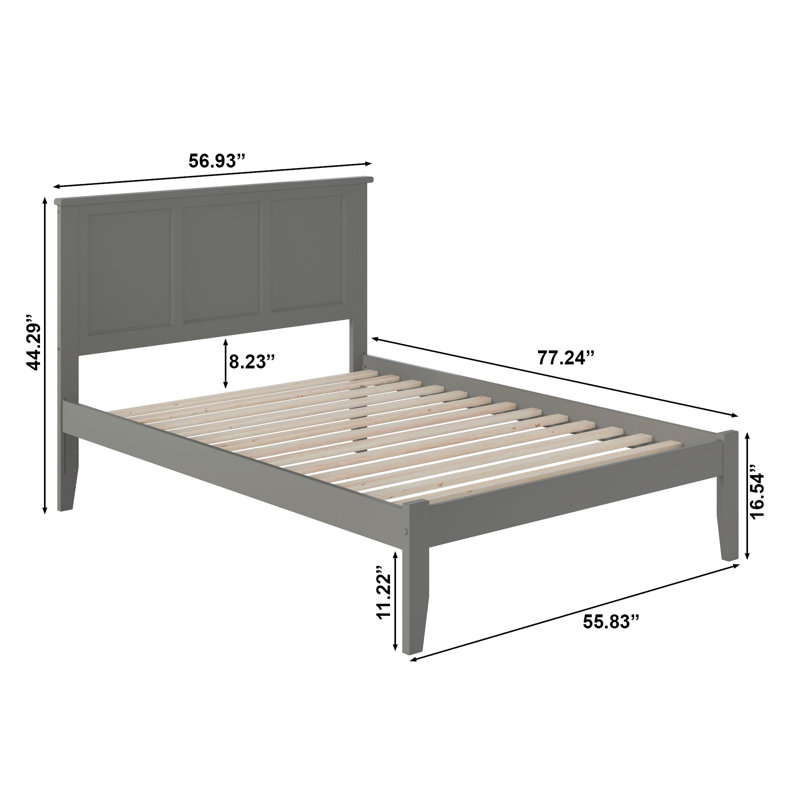 Lit plateforme en bois massif Clyda, Double, Gris atlantique