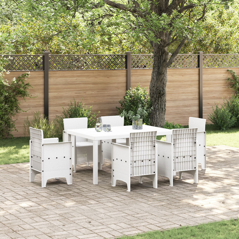 Garden Table Poly Rattan, 73cm H x 150cm W x 100cm D, White
