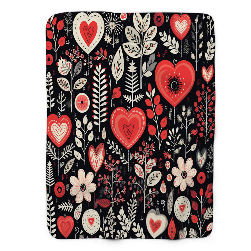 Scandinavian Heart Motifs - Couverture sherpa de qualité supérieure 1 pièce, Lit simple