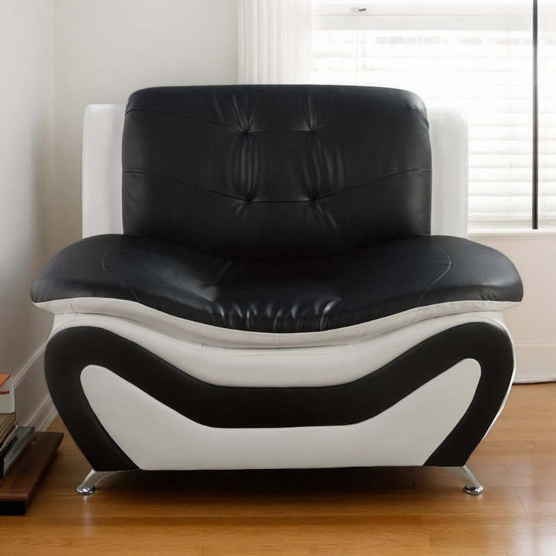 Chaise standard sans accoudoirs de 42 po, Similicuir noir / blanc